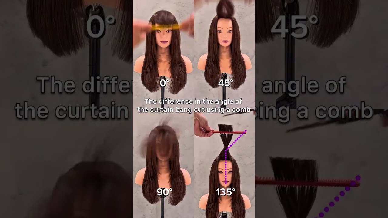 I twisted the curtain bang with a comb, cut it, and changed the angle of pulling it out to compare t