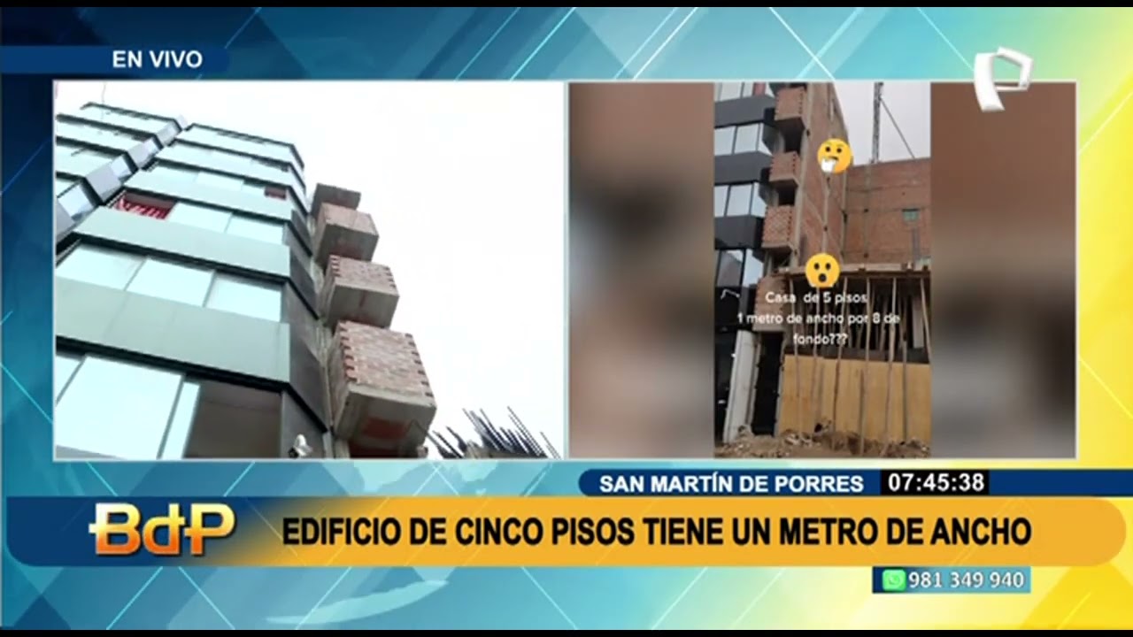 Alto riesgo: construyen edificio de cinco pisos que tiene solo un metro de ancho