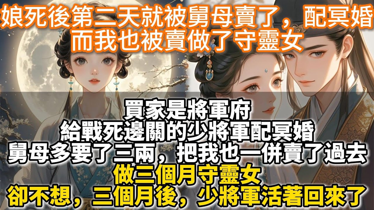 完結好哭文：娘死後第二天就被舅母賣了，配冥婚，而我也被賣做了守靈女。買家是將軍府，給戰死邊關的少將軍配冥婚。 舅母多要了三兩，把我也一併賣了過去，做三個月守靈女。 卻不想，三個月後，少將軍活著回來了。