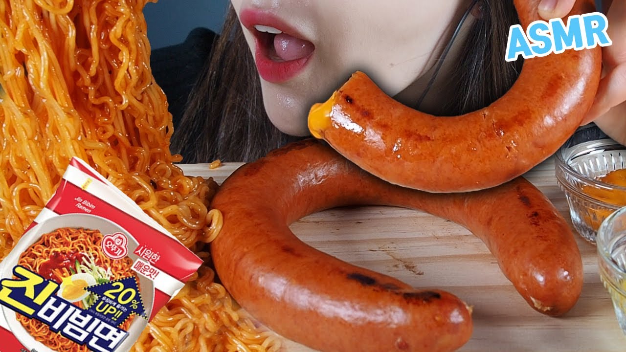 ASMR SPICY NOODLES Kilbasa Sausage 진비빔면 + 킬바사 소시지 리얼사운드 먹방 (EATING SOUNDS) NO TALKING MUKBANG