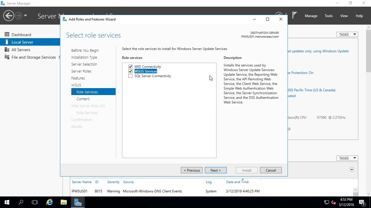 Установка роли WSUS (службы обновления Windows Server)
