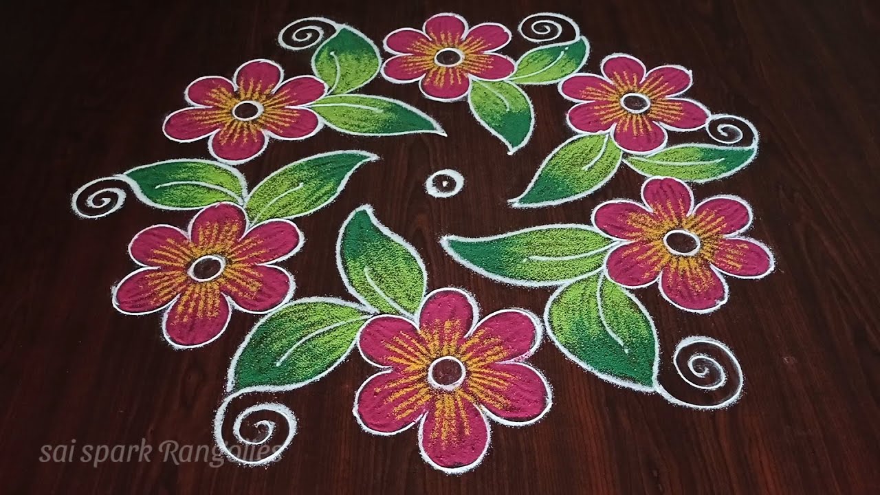 big flower rangoli | 9 dots kolam | simple poo kolam | festival kolangal @saisparkrangolies