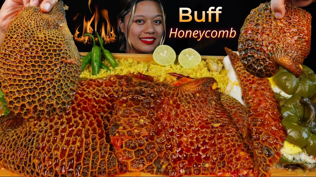 SPICY BUFF ( RED BEEF) HONEYCOMB ,TRIPES|| BUFF STOMACH,INNARDS CURRY MUKBANG ASMR 🔥||EGG CAPSICUM