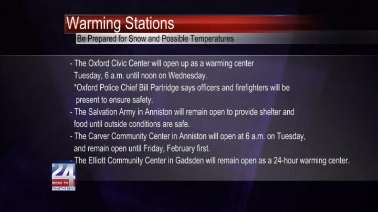Warming Stations in Oxford, Anniston, and Gadsden