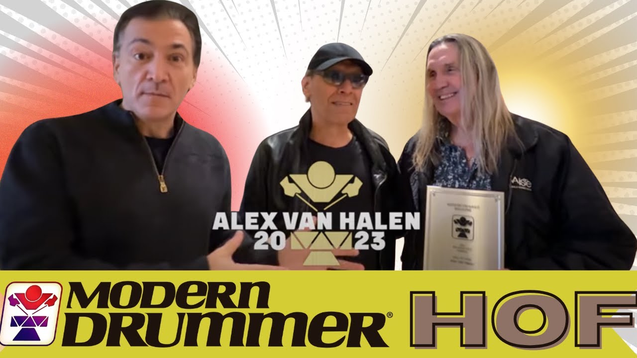 Alex Van Halen Modern Drummer HOF Award w/ Nicko McBrain & David Frangioni