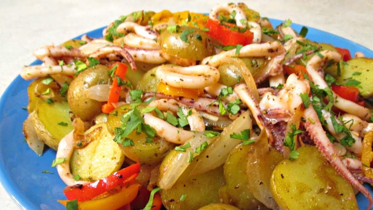 Sauteed Squid with Onions, Potatoes and Peppers - PoorMansGourmet