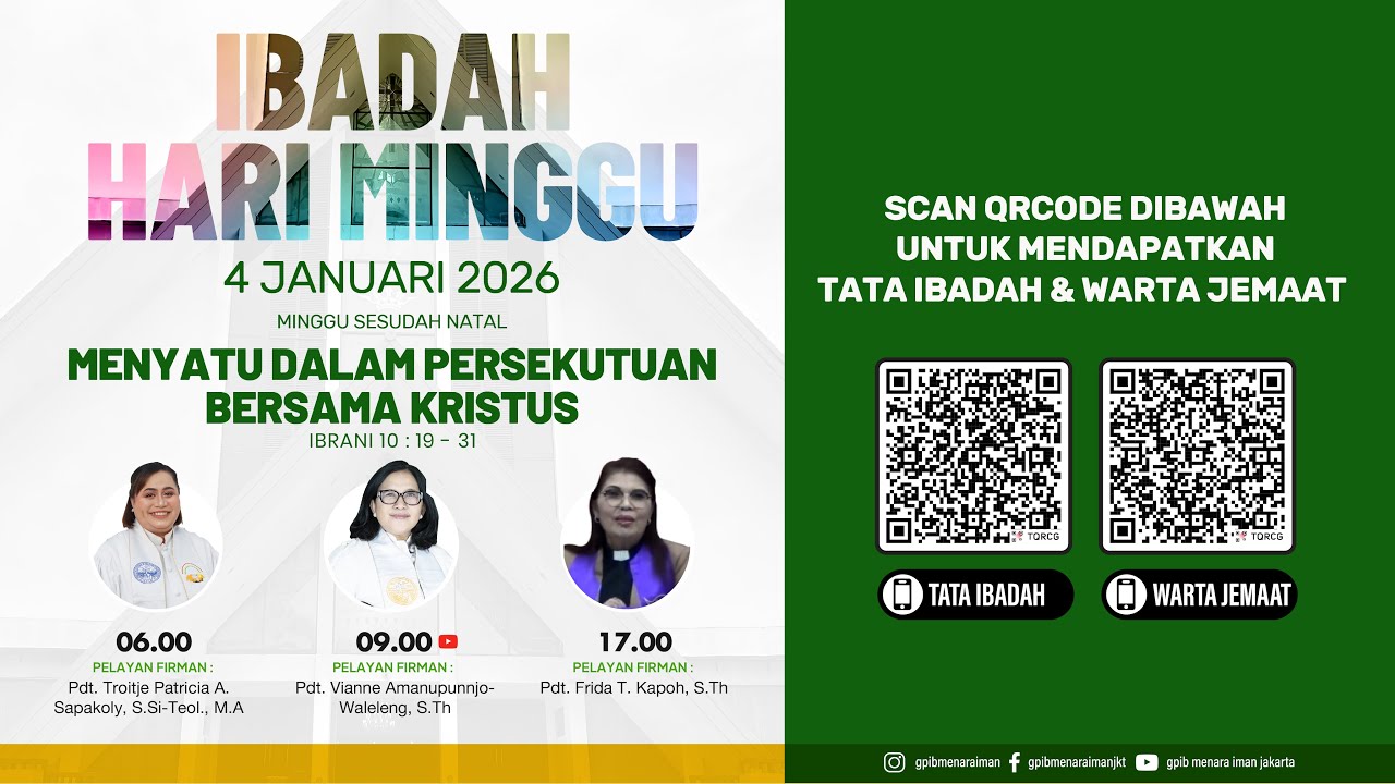 (Live) HARI MINGGU II SESUDAH NATAL GPIB MENARA IMAN, 4 JANUARI 2026 09.00 WIB