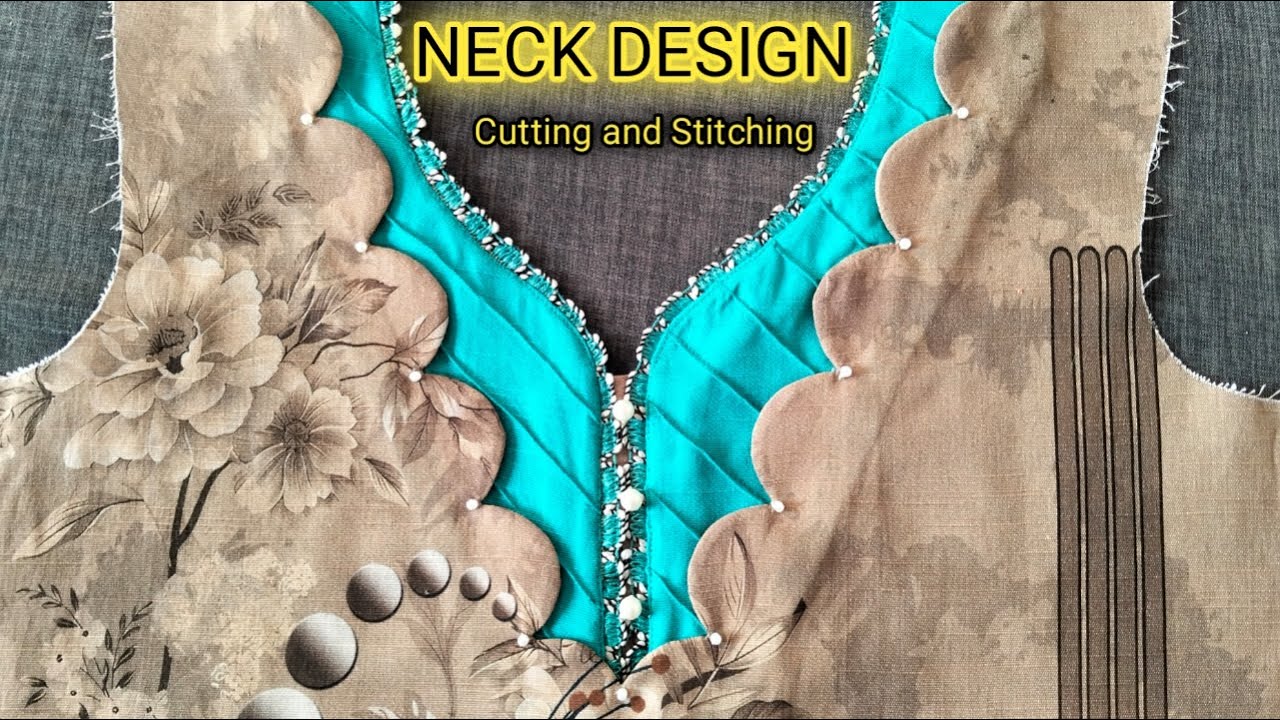 Double Neck Design Easy Sewing Tutorial|| Cutwork & Pearls Neckline Cutting and Stitching