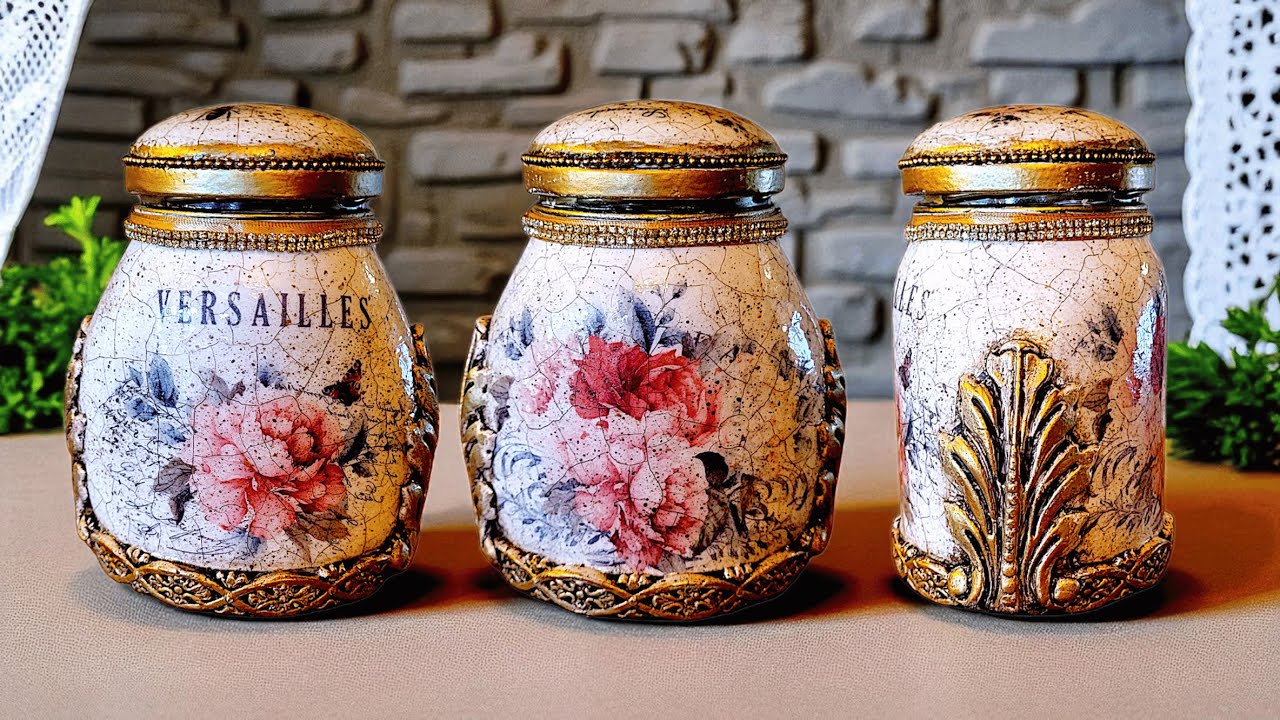 Turn OLD Glass Jars into AMAZING Decoupage Masterpieces!! #decoupage #glassjars #glassjar