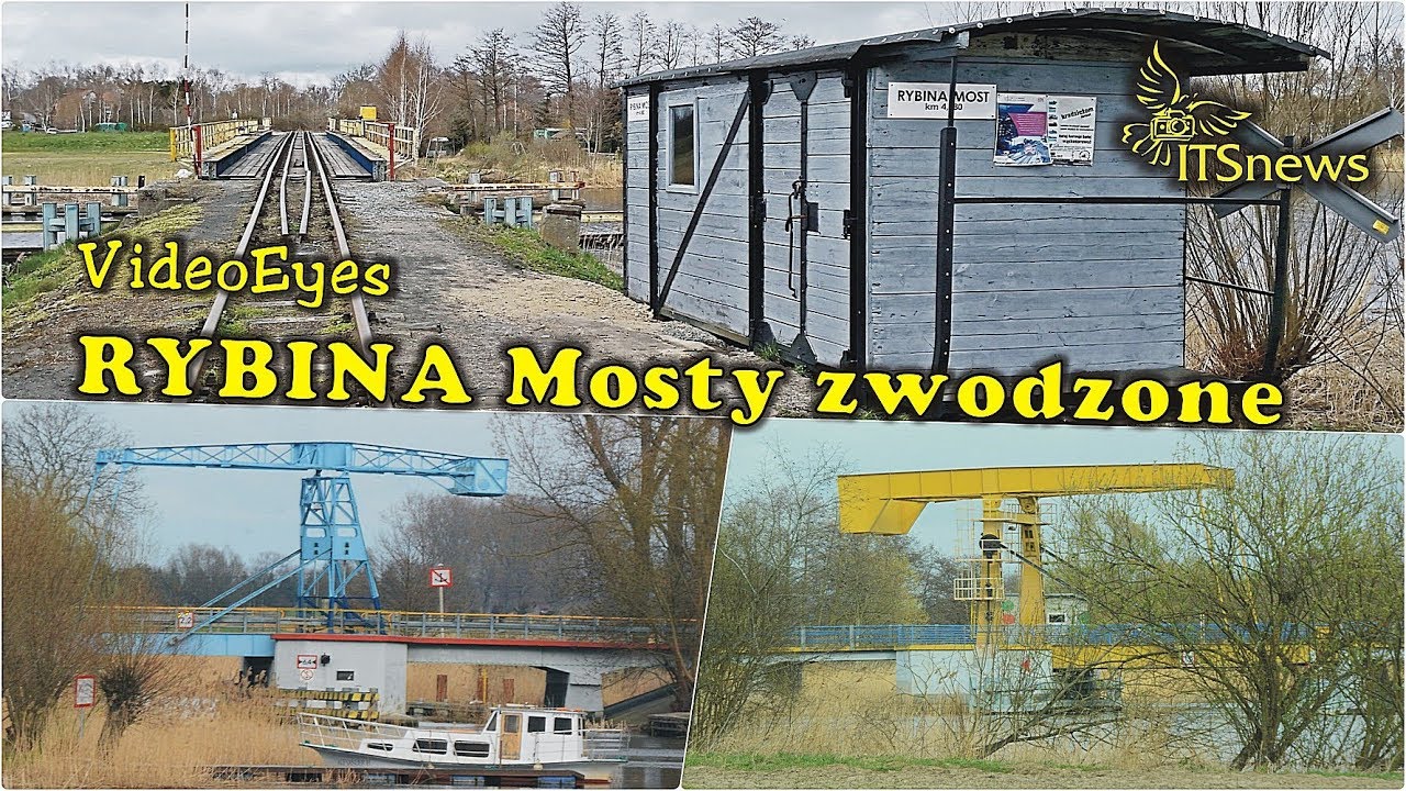 Rybina. Drogowe mosty zwodzone i kolejowy most obrotowy.