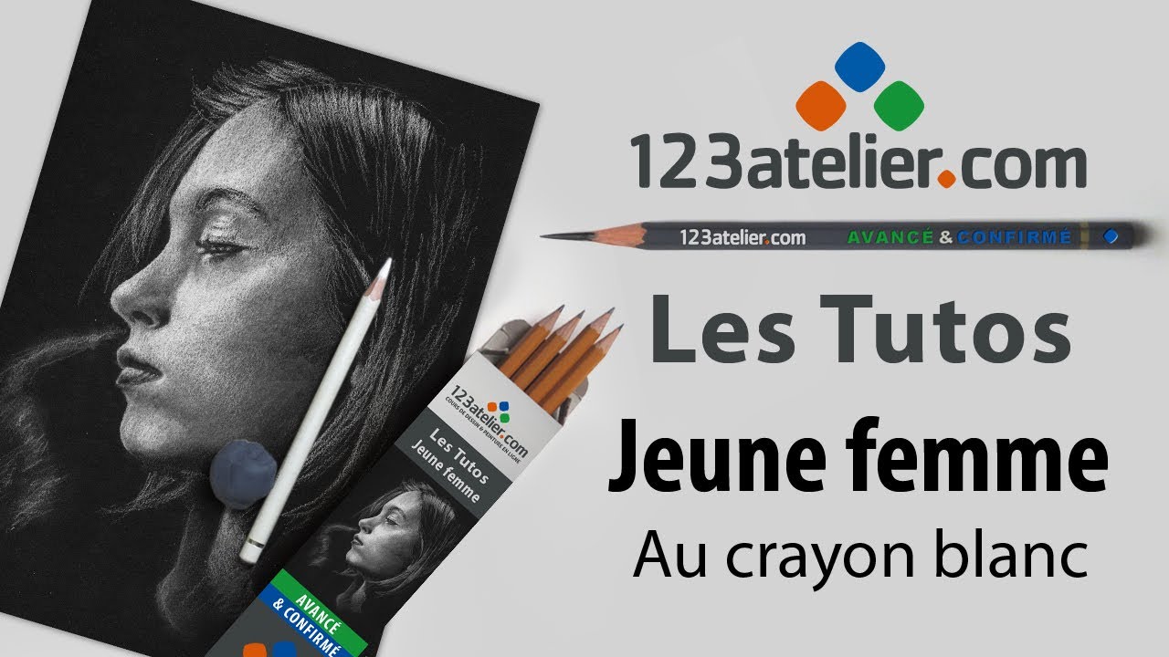 Tuto 4 - Portrait de jeune femme  - Technique crayon blanc sur papier noir