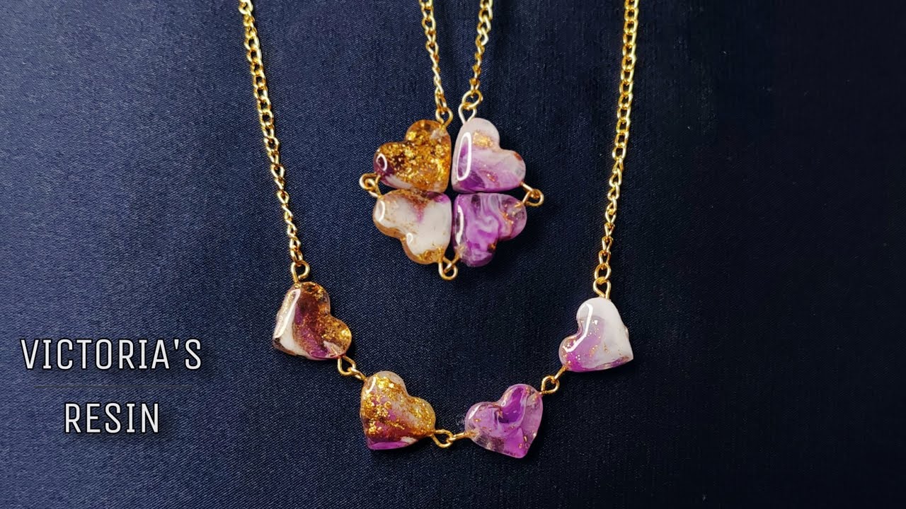 2-in-1 Epoxy Resin Clover Heart Pendant Necklace