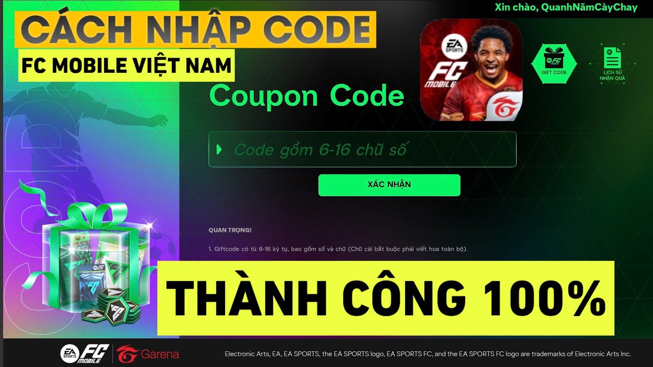 CH&Iacute;NH THỨC: C&Aacute;CH NHẬP CODE TRONG GAME FC MOBILE VIỆT NAM TH&Agrave;NH C&Ocirc;NG 100%