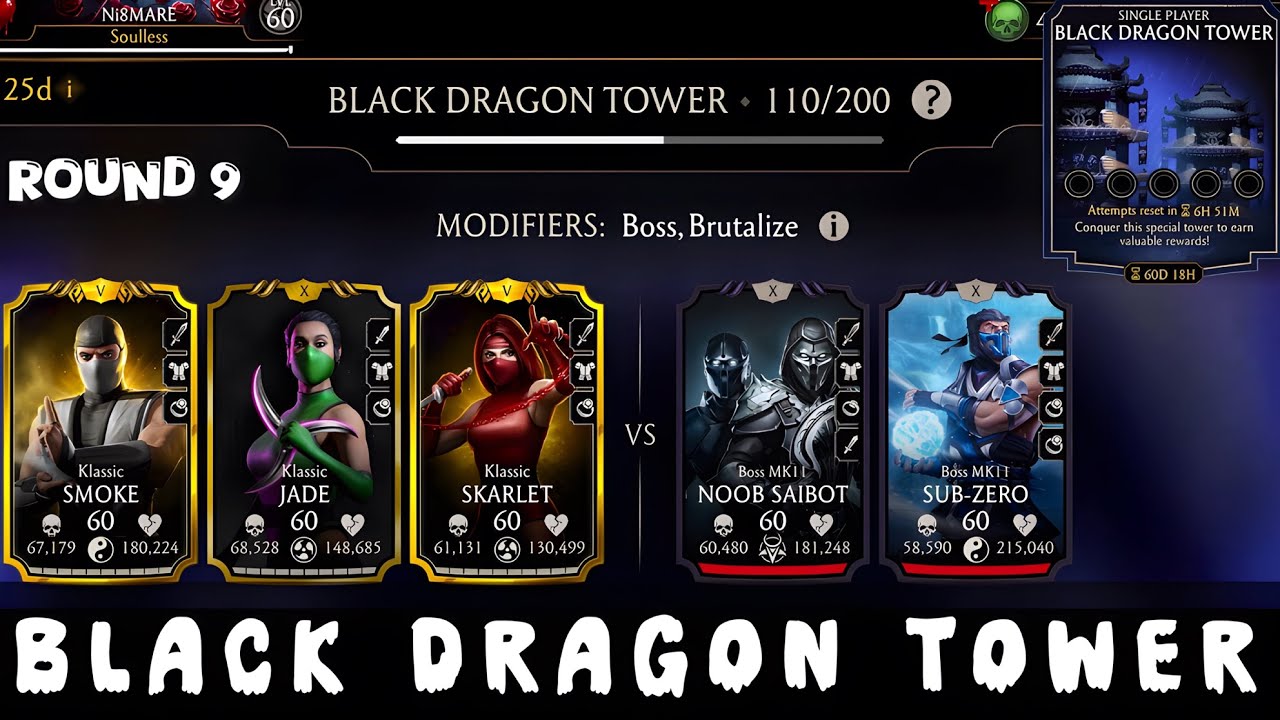 Black Dragon Tower (Remastered) Boss battle 110 & 50,70,90 Fight + Reward MK Mobile 2025