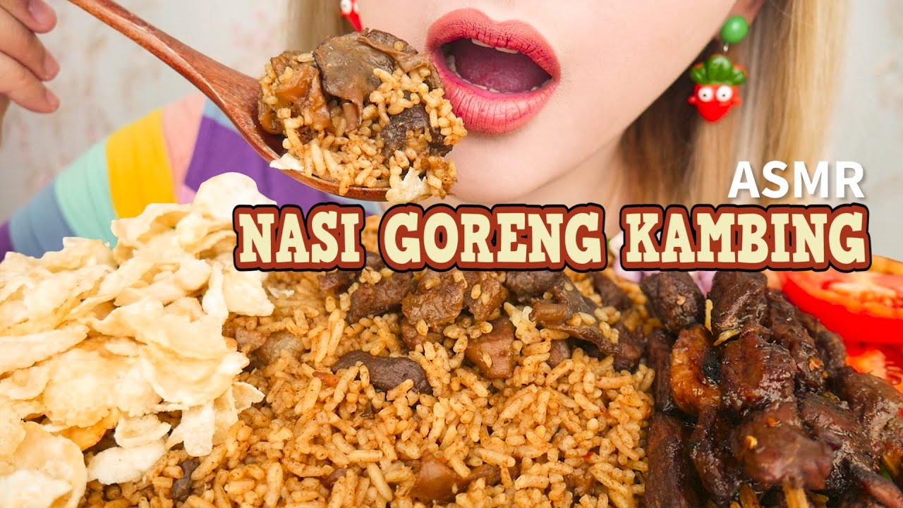DOBEL K0HESTROL😅 ASMR 2 PORSI NASI GORENG KAMBING PAKE SATE KAMBING‼️| ASMR Indonesia