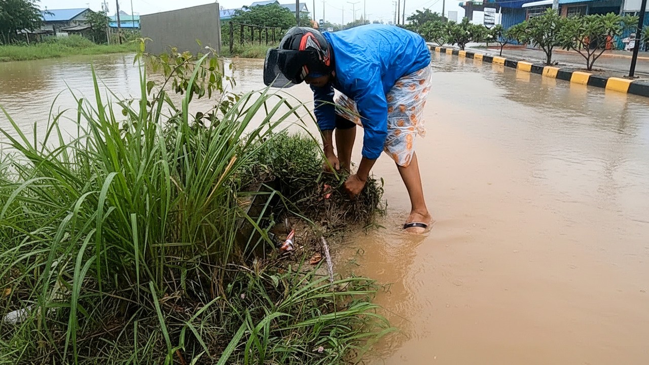 Daily Clean Culvert Clogged Drain On Street