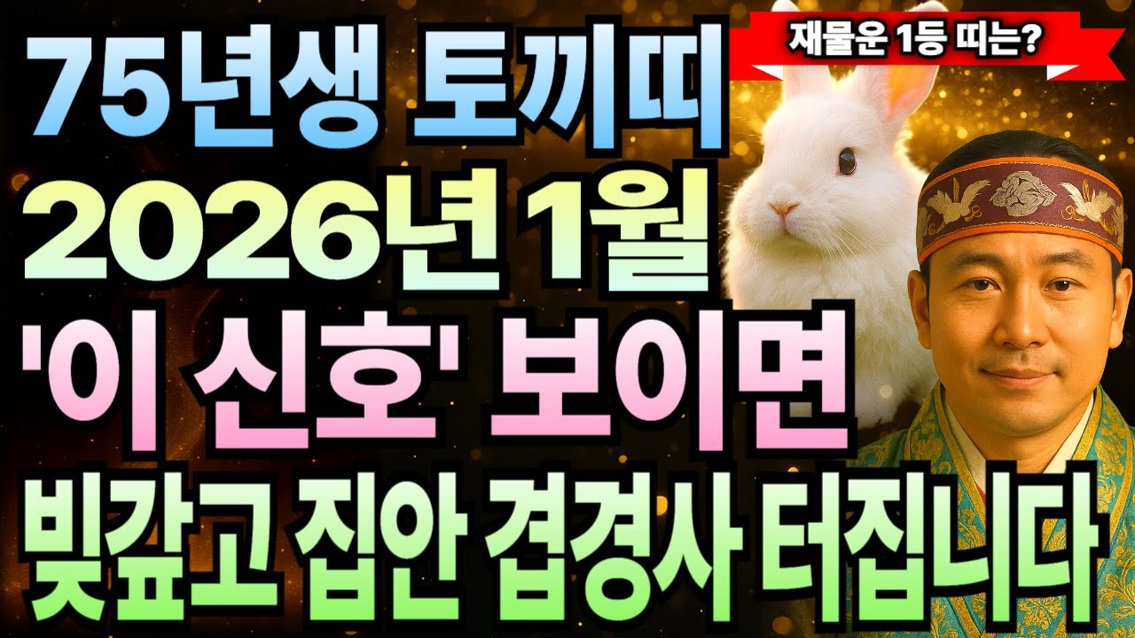 토끼띠 1975년 을묘년생 51세 운세 1월 보세요, 2026년 병오년 들어 돈복 쏟아지고 천운 받아 큰손 되며 인생역전 시작되는 순간입니다!