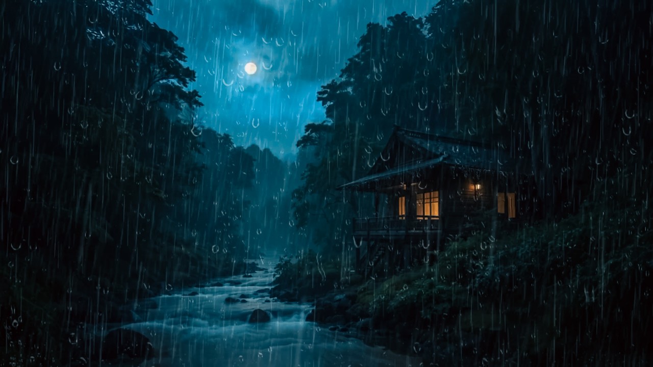 Heavy Rain on a Cozy Forest Cabin Night 🌧️ Relaxing Rain Sounds for Deep Sleep and Stress Relief