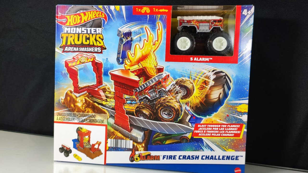 Hot Wheels Monster trucks Arena smashers! 5Alarm Fire Crash Challenge. opening & Observation!