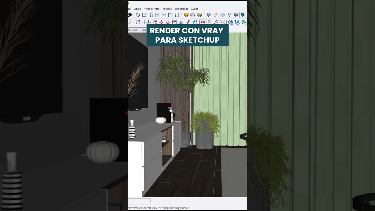 SALA CON VRAY PARA SKETCHUP  #cursosketchup #arquitectura #renderrealista  #interiordesign