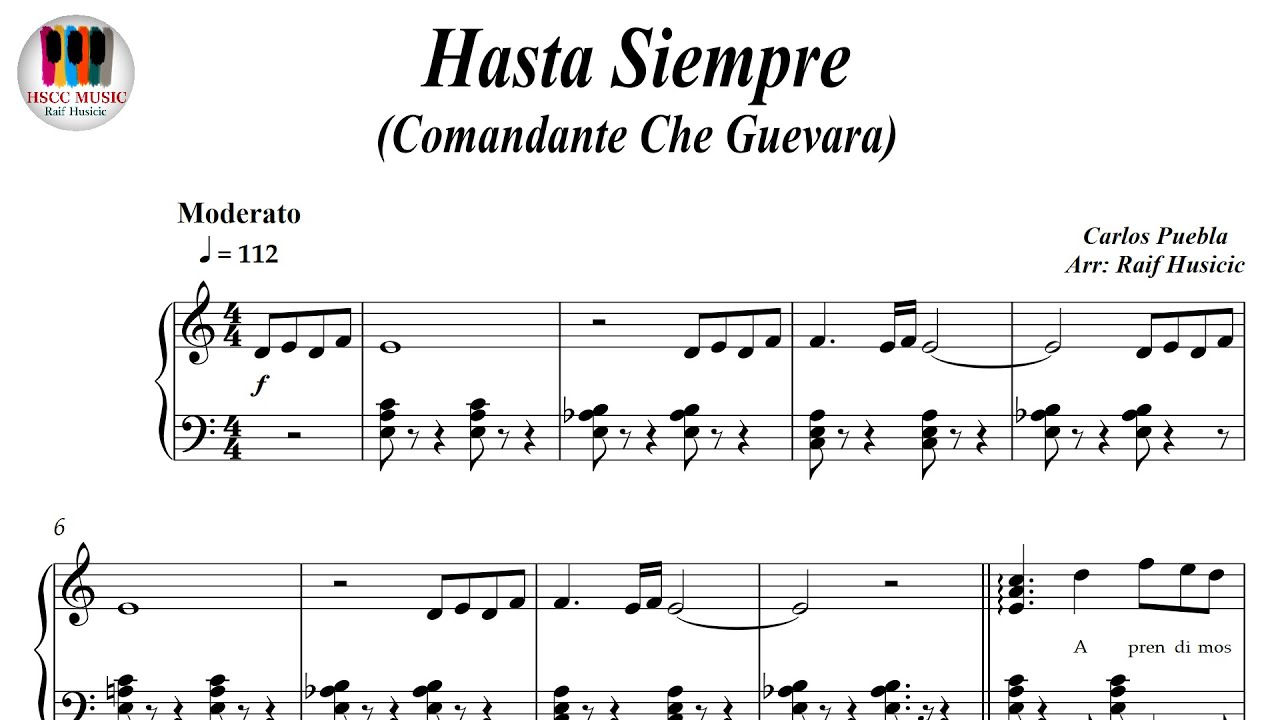 Hasta Siempre, Comandante Che Guevara, in C major - Nathalie Cardone, Piano Sheet Music