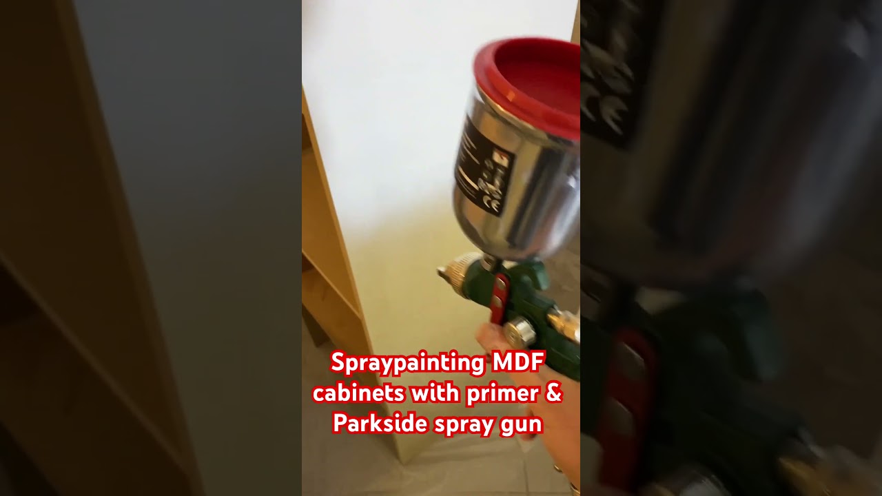 Spraypainting MDF cabinet with primer and testing Parkside spray gun and small 25liter compressor