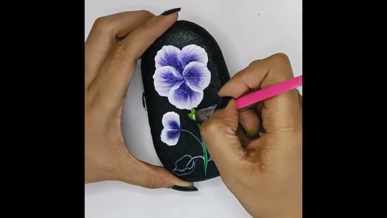 One Stroke Pansy Flower Painting On Rock / Stone I Acrylic Painting I One Stroke Flower Painting