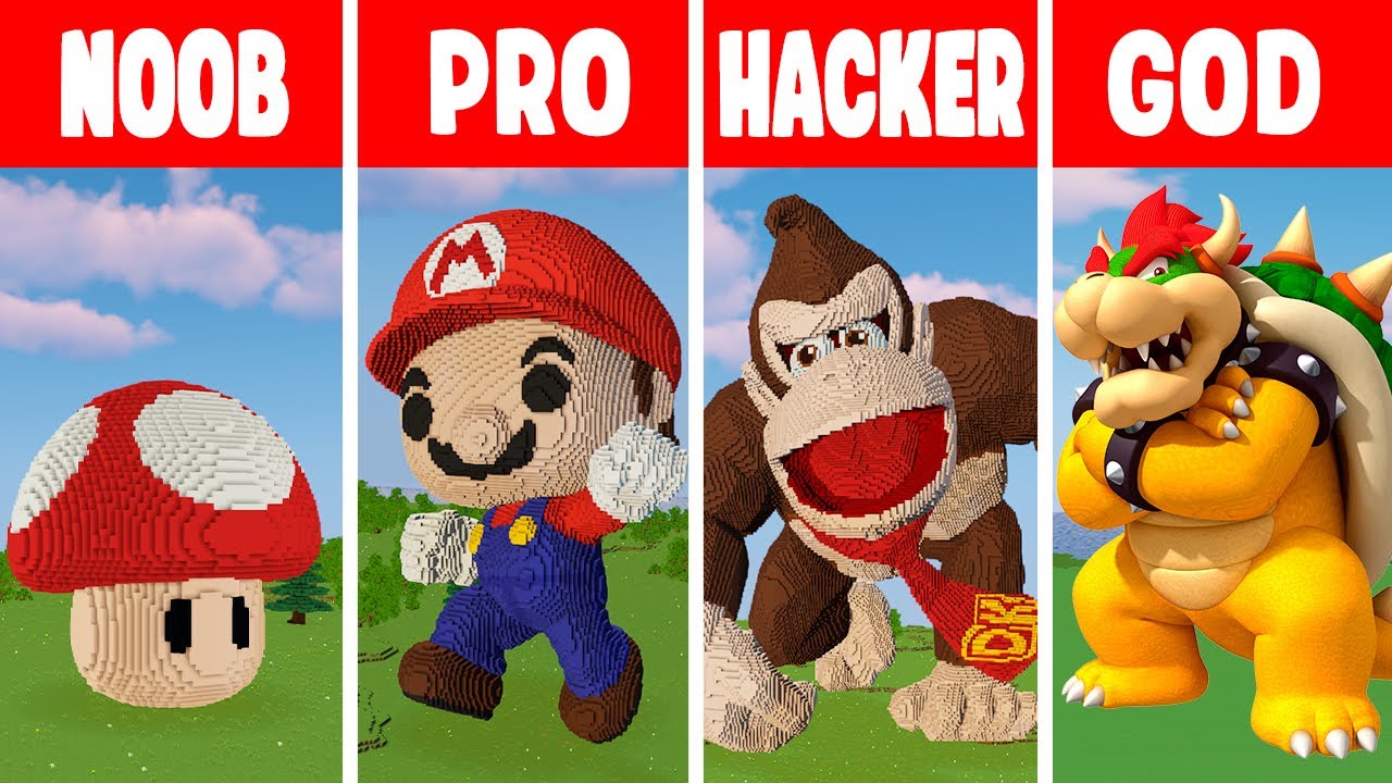 Minecraft SUPER MARIO BROS. ЧЕЛЛЕНДЖ ПО СТРОИТЕЛЬСТВУ СТАТУИ — НУБ против ПРО, против ХАКЕРА прот...