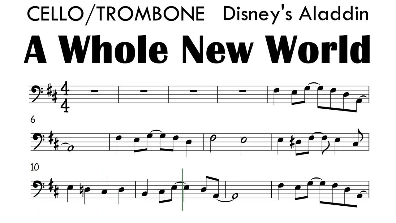 A Whole New World Cello Trombone Sheet Music Backing Track Play Along Partitura