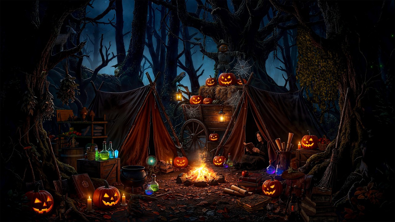 Witch&rsquo;s Campfire in the Haunted Forest 🎃🔥Halloween Ambience with Cozy Campfire & Spooky Night Sounds