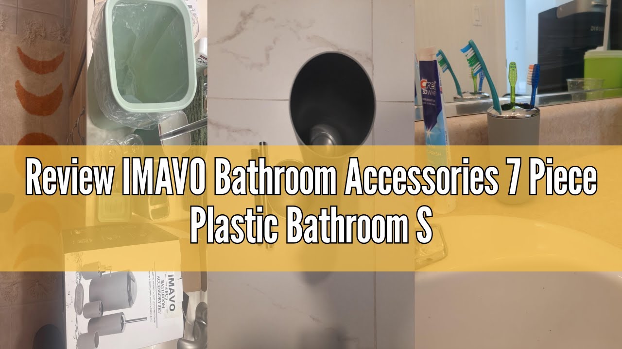 Review IMAVO Bathroom Accessories 7 Piece Plastic Bathroom Set with Tray, Soap Dispenser, Toothbrush