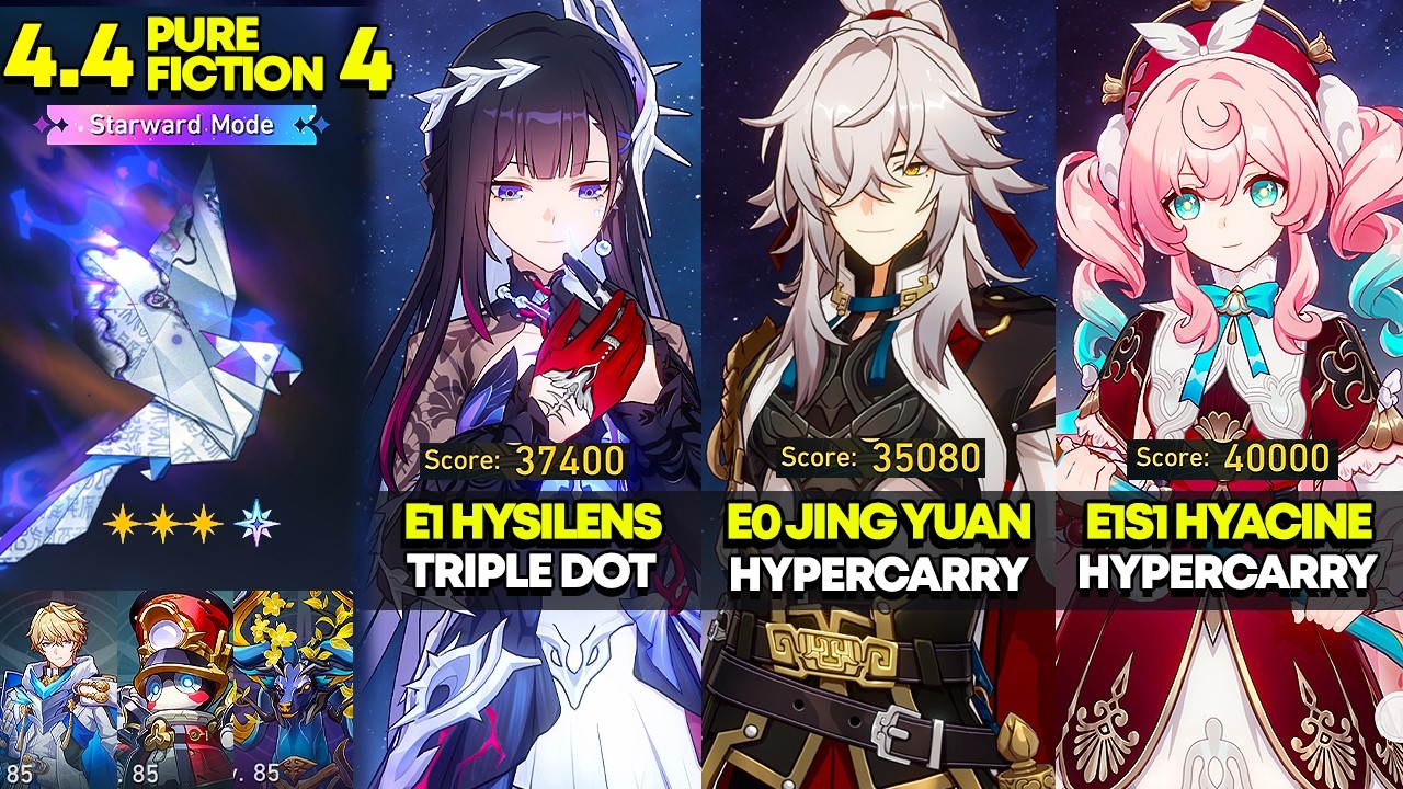 E1 Hysilens, E0 Jing Yuan, E1S1 Hyacine | Pure Fiction 4: Starward Mode | HSR 4.4