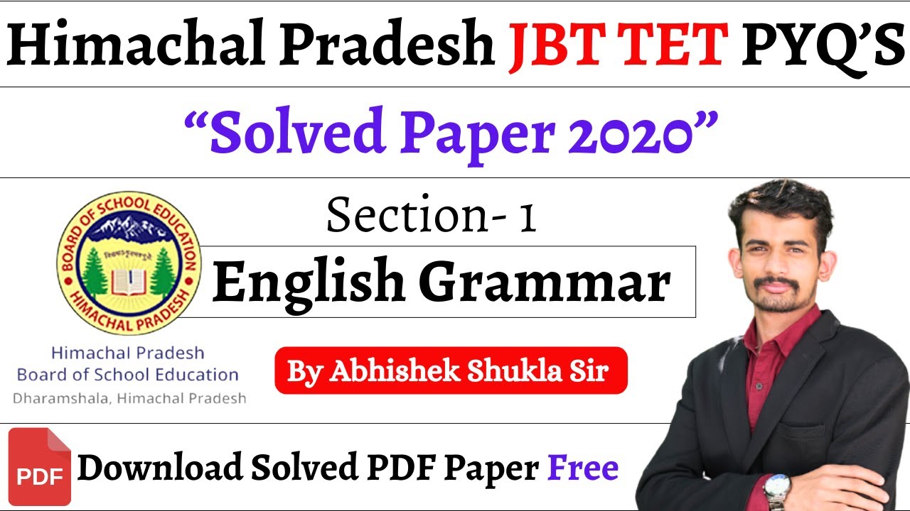 HP JBT TET 2020 ENGLISH 30 MCQS || JBT TET Solved Paper 2020 By Abhishek Shukla Sir