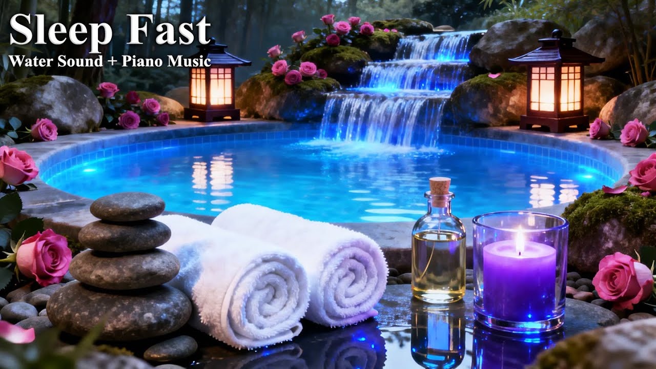Fall Asleep Fast with Blue Spa Waterfall | Deep Sleep, Relaxing Water Sounds