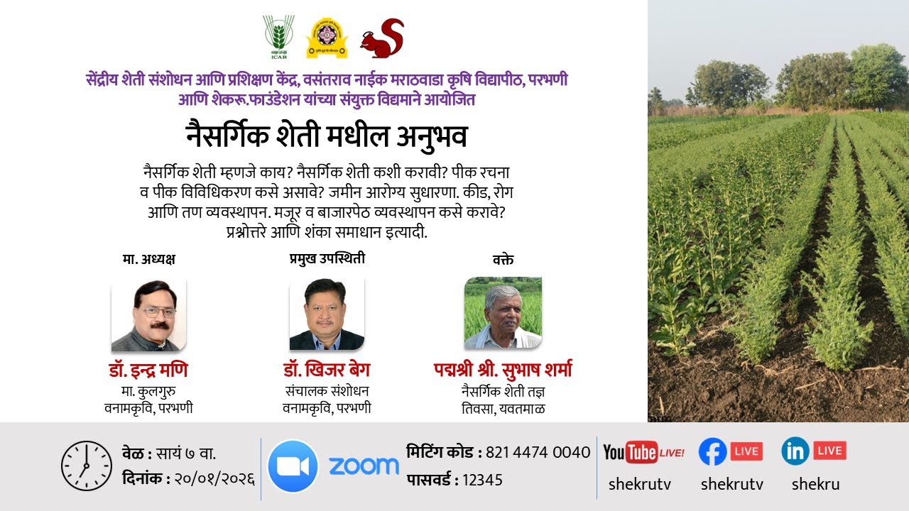 नैसर्गिक शेती मधील अनुभव / पद्मश्री श्री. सुभाष शर्मा