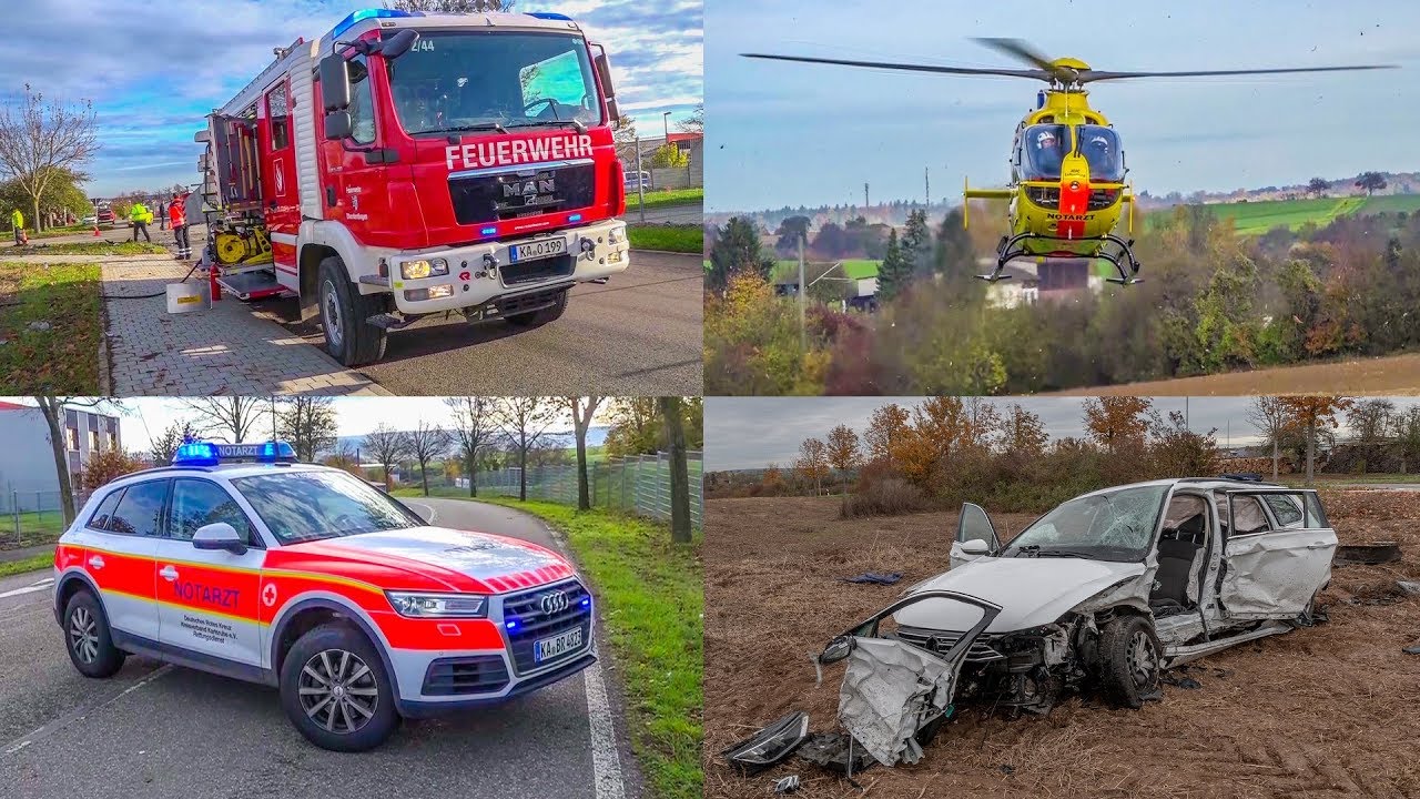 TÖDLICHER UNFALL - [VW KRACHT IN MERCEDES] - ZWEI RETTUNGSHUBSCHRAUBER & FEUERWEHR im EINSATZ