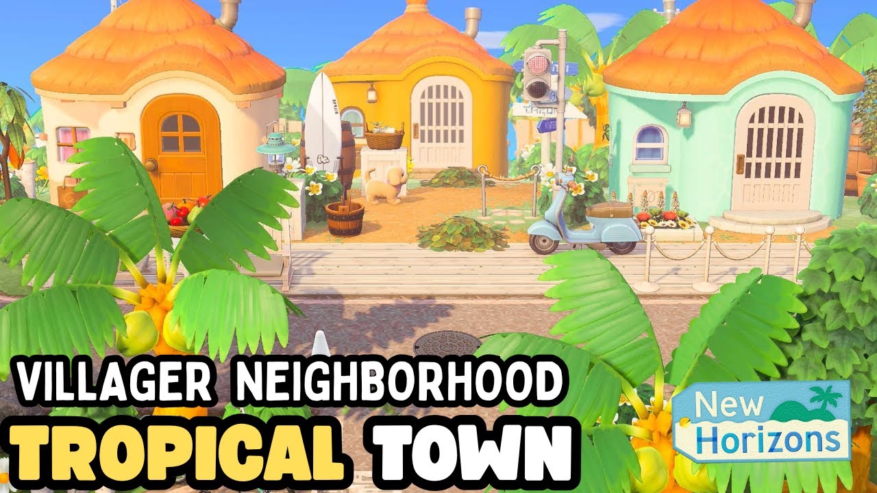 VILLAGER NEIGHBORHOOD~CURVED ROADS~NATURAL TROPICAL TOWN ISLAND DESIGN~ANIMAL CROSSING:NEW HORIZONS