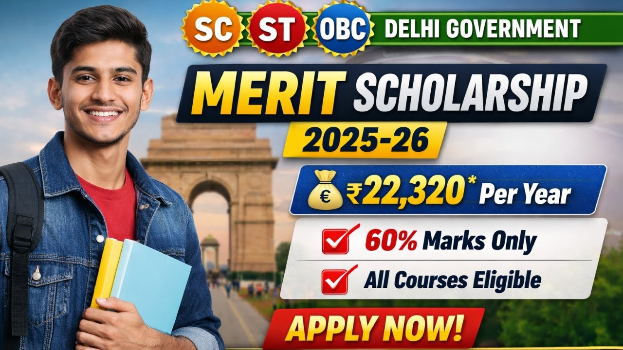 Delhi SC ST OBC Merit Scholarship 2025-26 | ₹22,320 | College & Professional Apply