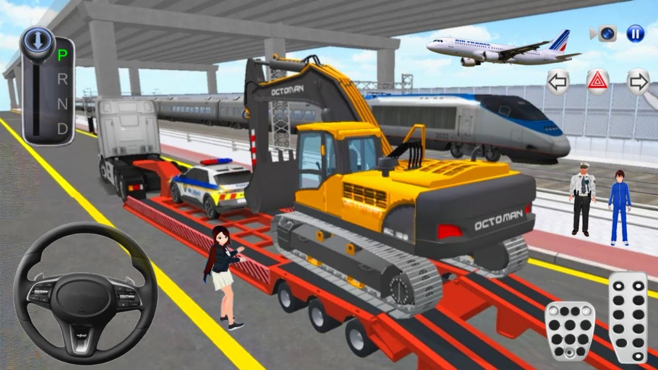 Heavy Excavator & Police Cars Transport by Trailer Truck🛻 3D Driving Class 2025 - Android Gameplay🎮