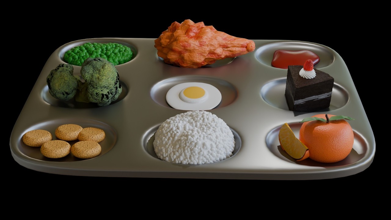 Blender 5: fried drumstick food tray preview.Blender5教程: 制作炸鸡腿食物盘预览