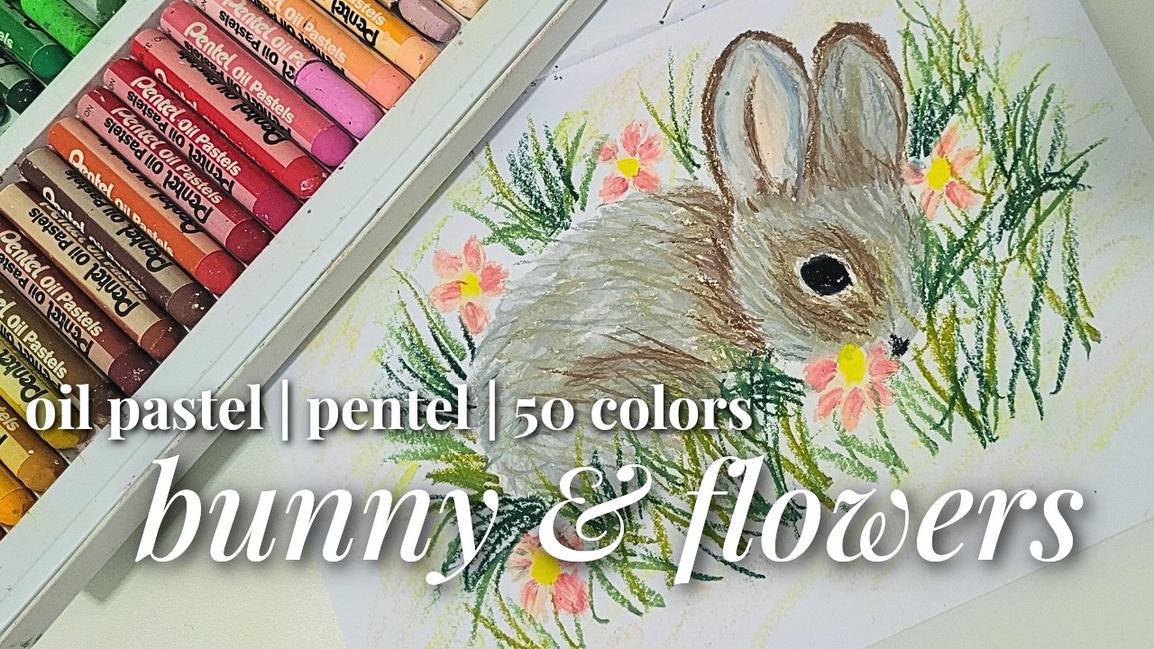 Bunny with flowers 🌼🐇 | oil pastel study ✨️