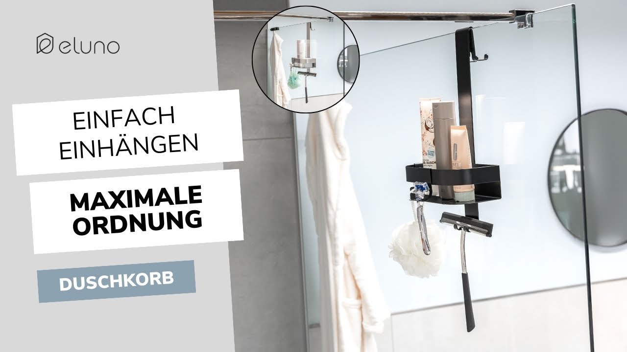 Duschregal zum Einh&auml;ngen - Edelstahl Duschablage f&uuml;r Glaswand ohne Bohren | eluno