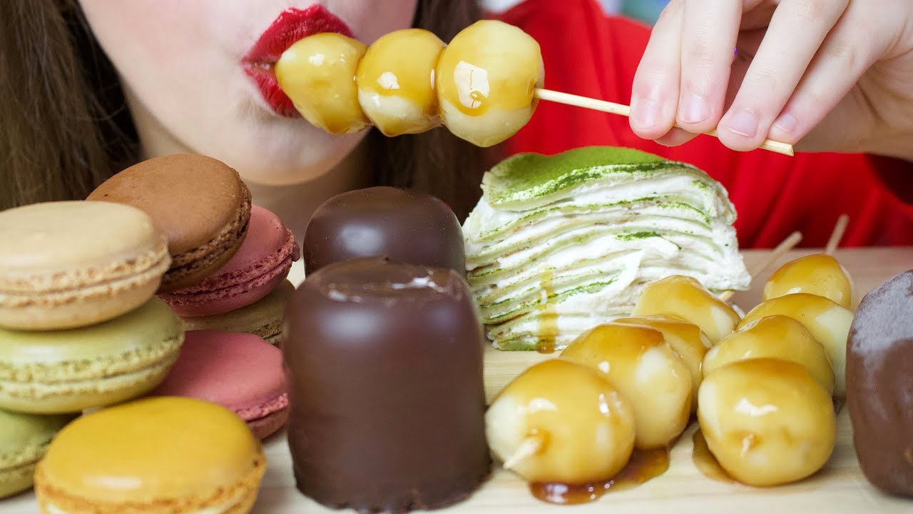 MOST POPULAR FOOD FOR ASMR DESSERT - CREPE CAKE, CHOCOLATE, MAGNUM, MACARONS (Eating Sounds)