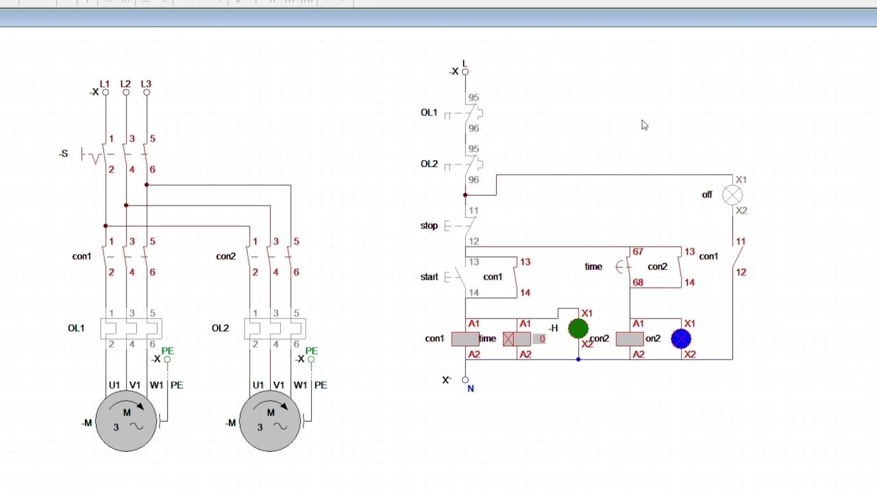 تنفيذ دائرة Classic control 2 motor with timer
