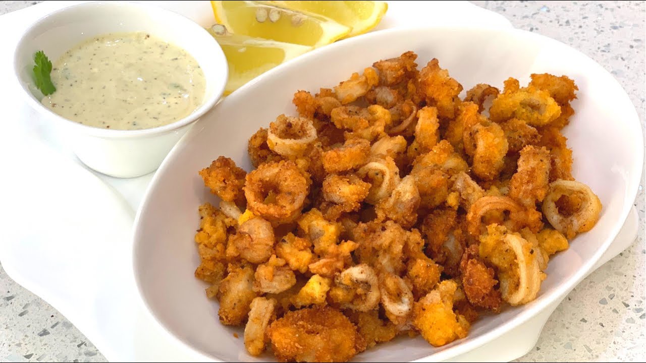 Crispy fried Calamari(squid) with creamy dipping sauce //delicious appetizer recipe