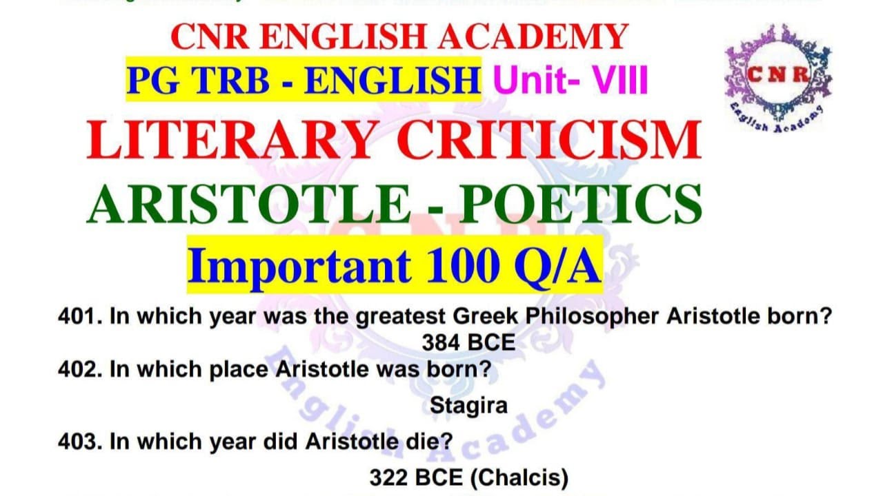 PG TRB English | 2025 | UNIT 8 | 100 | Important Q/A | Aristotle Poetics | New Syllabus