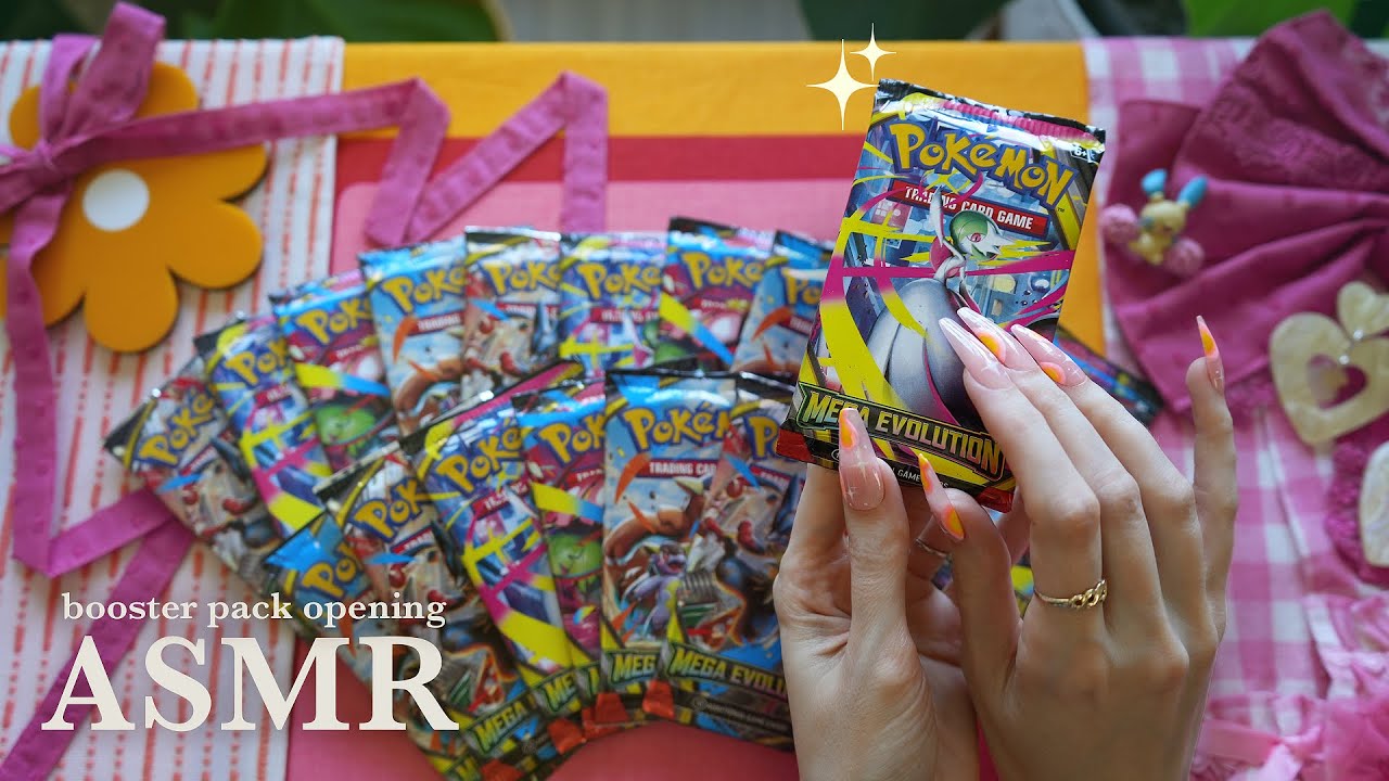 ASMR Opening Pokémon Cards Gently for Sleep Mega Evolution (soft spoken + tapping)