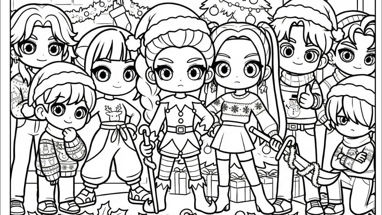 KPop Demon Hunters Christmas Coloring Pages - Girls vs Boys / Satisfying Coloring KPop Characters