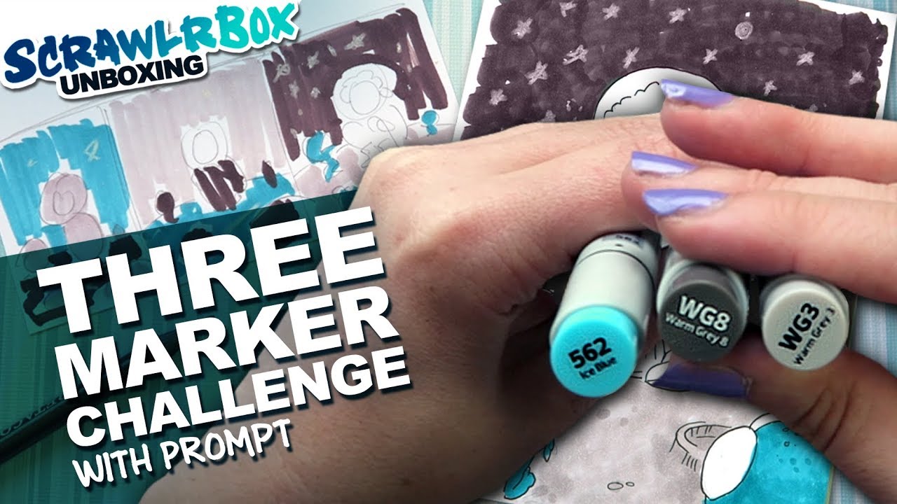 3 MARKER CHALLENGE | Real-Time Scrawlrbox Unboxing | DrawingWiffWaffles