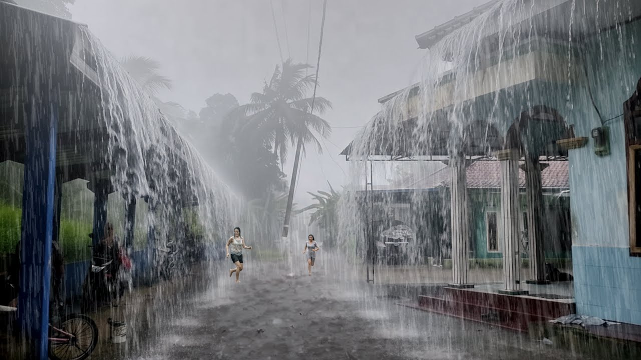 СТРАШНЫЙ!! 🌧️⚡ Мощные грозы и проливные дожди в красивой зеленой деревне | Преодолеть бессонницу